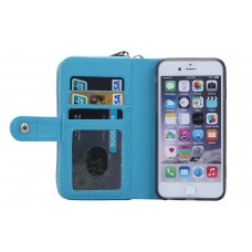 iPhone SE 5 5s - 2 in 1 PU Leather Flip Zipper Wallet Protective Cover Case with Wrist Strap - Blue